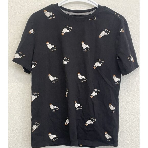 Old Navy Women's TShirt Black with Halloween Ghosts Skateboarding Fall Festive - Picture 1 of 6